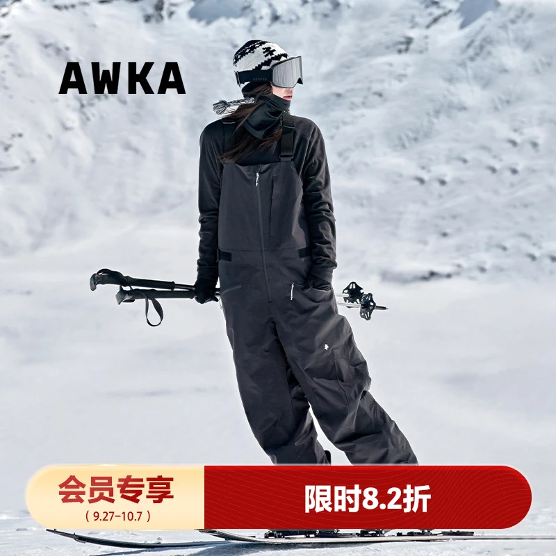 awka【25雪季上新】滑雪背带裤男女款单板3L防水加棉滑雪裤BDK102