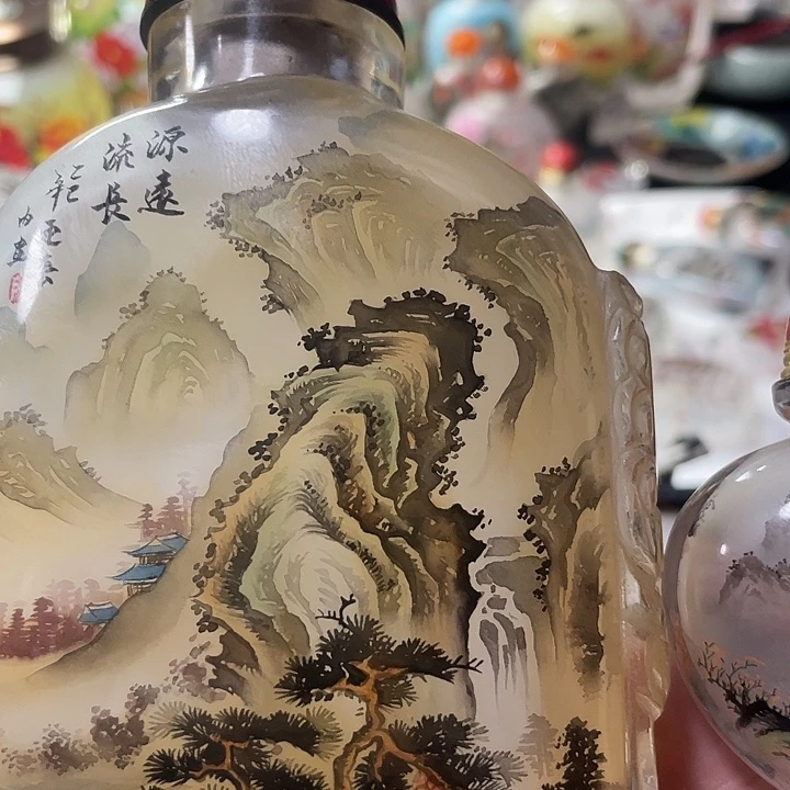 蜂***竟有机玻璃内画鼻烟壶山水风光