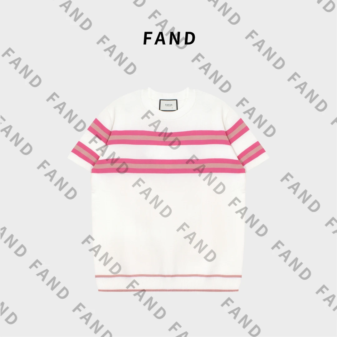 FAND品牌【妖精coco】2025夏季情侣装针织衫条纹宽松圆领短袖T恤
