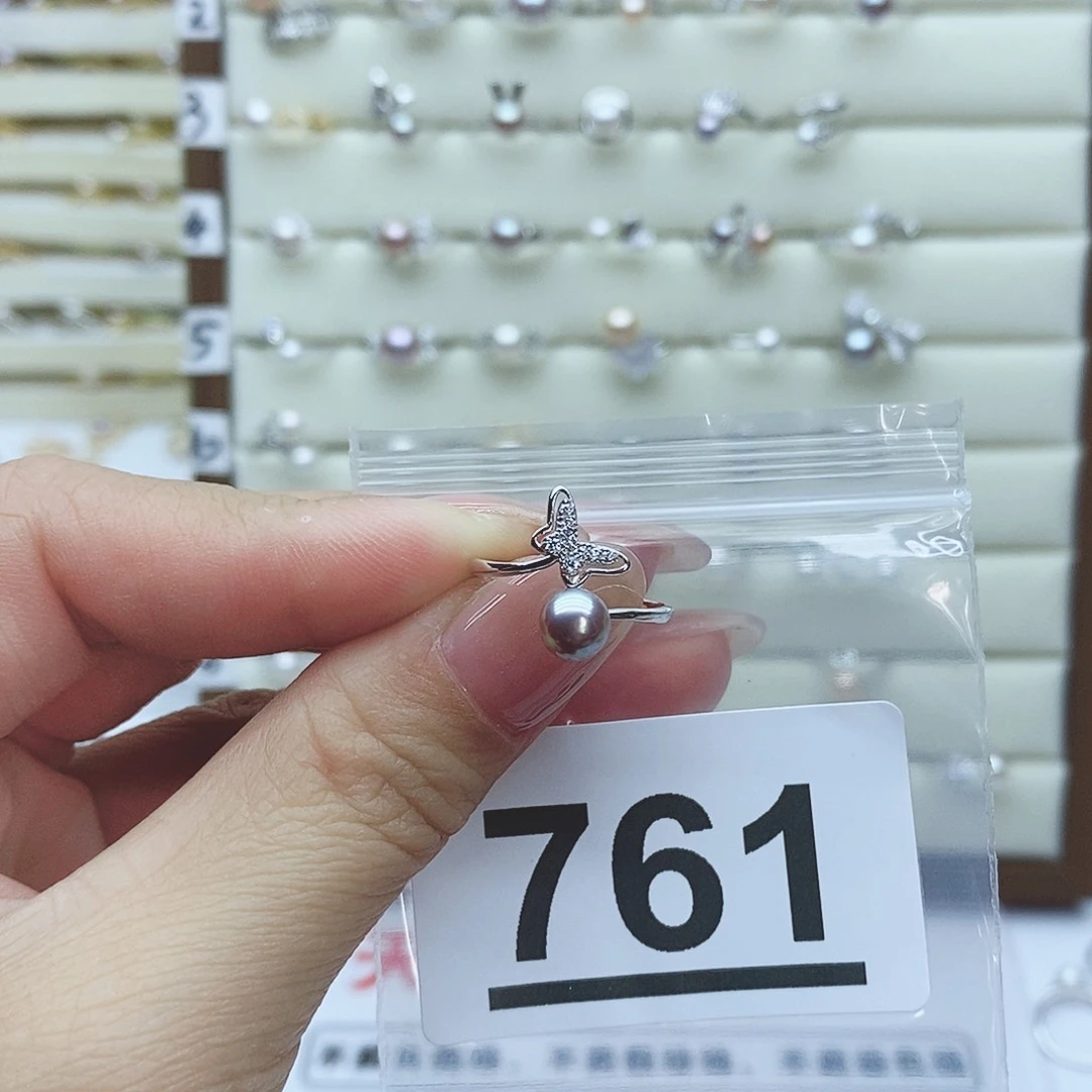 淡水珍珠戒指银S925镶嵌贝**?761