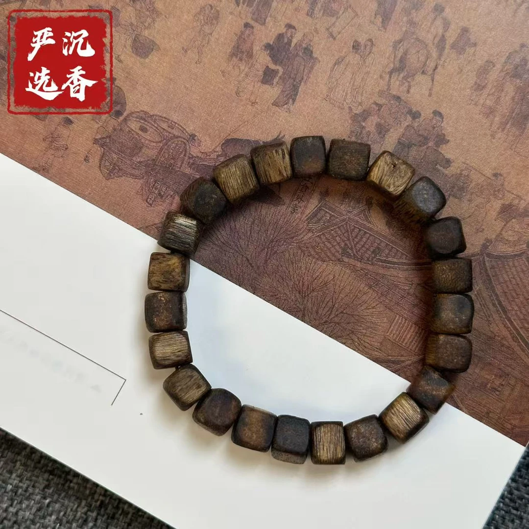 沉香方块单圈串9mm男女搭配碎屑