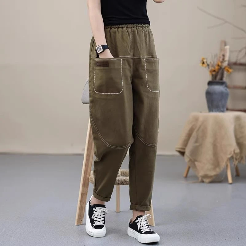 显瘦休闲裤子女2025秋季新款大码女裤直筒宽松超火爆款工装哈伦裤