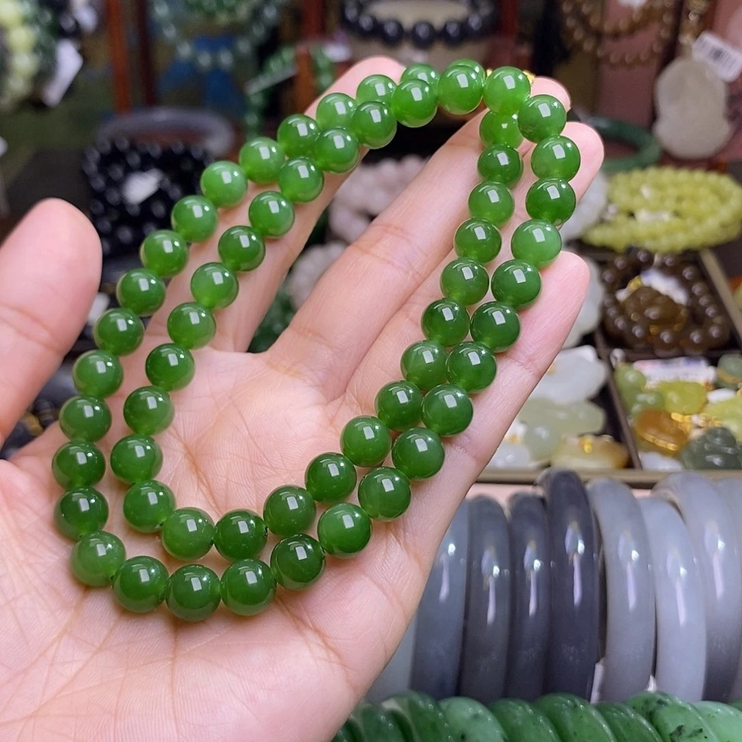 和田玉未镶嵌颈饰碧玉阳绿项链约8M M18.K金