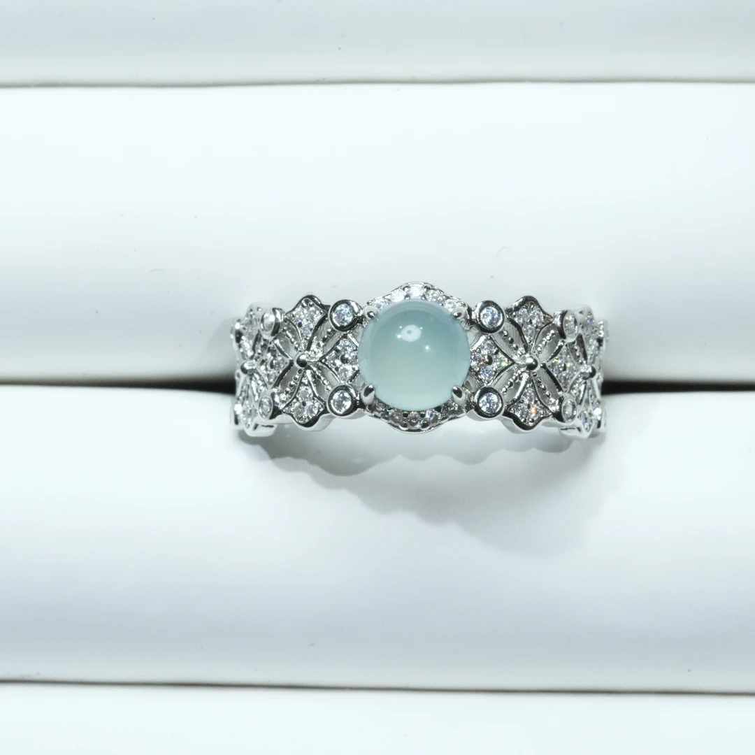 【小胖翡翠】天然翡翠蛋面戒指蓝水A货轻奢日常戒圈款-多样性发1