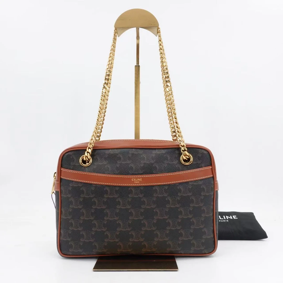 95新 Celine/思琳 GGS瑟琳patapans中号老花金扣单肩包/92943583