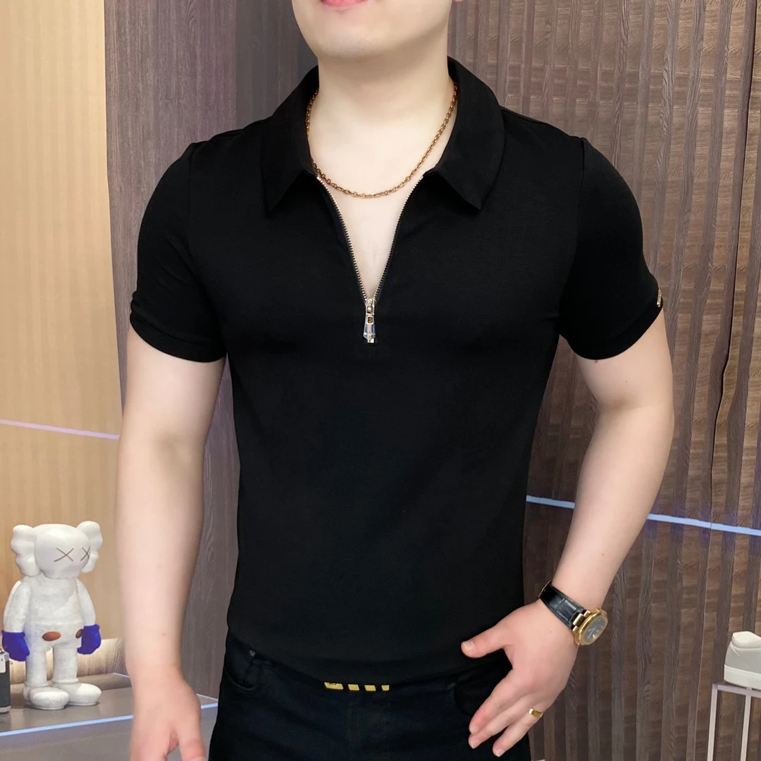 《纯净黑色》2025夏男士Polo衫时尚休闲百搭夏季半袖潮流修身翻领