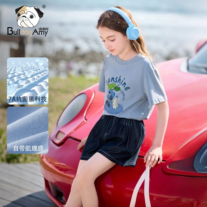 女童短袖T恤2025夏季新款洋气儿童圆领卡通印花体恤大童百搭女孩