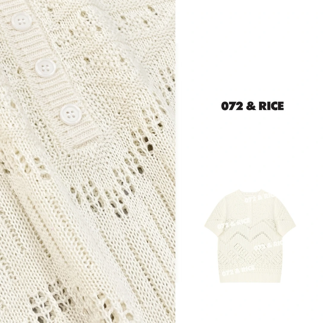 072 & RICE【月影】亚麻+莱赛尔 夏季休闲圆领镂空针织衫 32SJ79