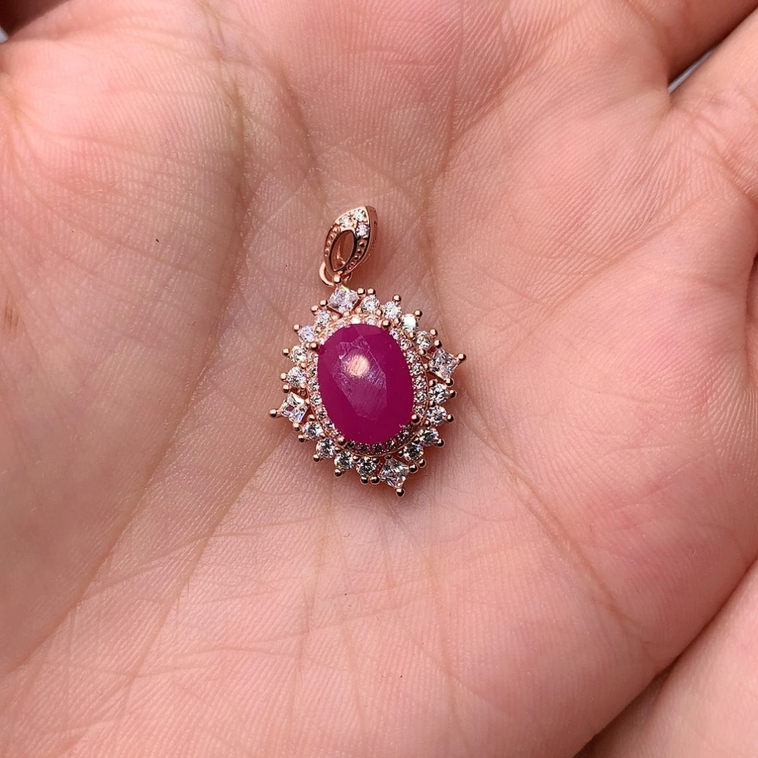 红宝石颈饰银S925镶嵌