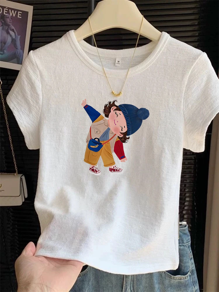 修身基础款短袖T恤女夏季新款高级独特肌理感短款白色上衣小个子