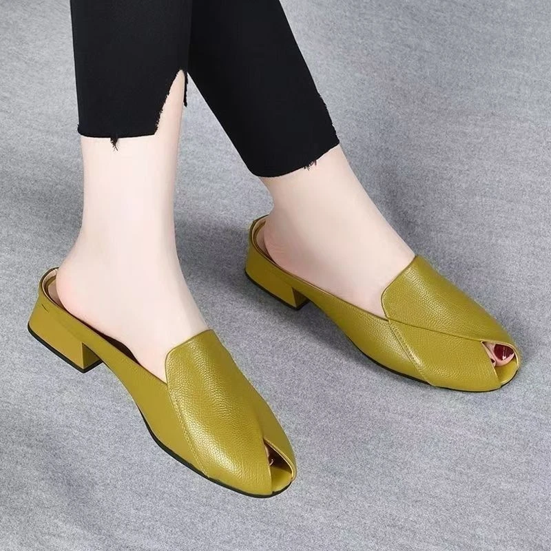 包头外穿拖鞋女2025夏季新款小鱼嘴韩版时尚百搭粗跟懒人半拖凉鞋