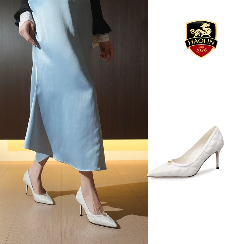 豪麟名鞋迪嘉女鞋尖头细跟百搭性感皮鞋羊皮革DJHJA52WP011