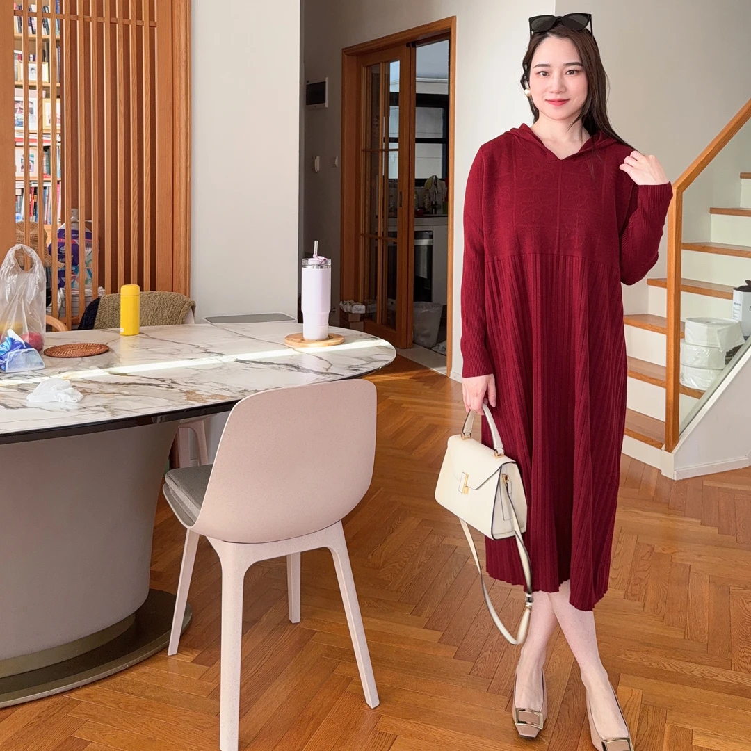 5025 多宝大码气质减龄长款A字裙子秋冬季女装连衣裙女