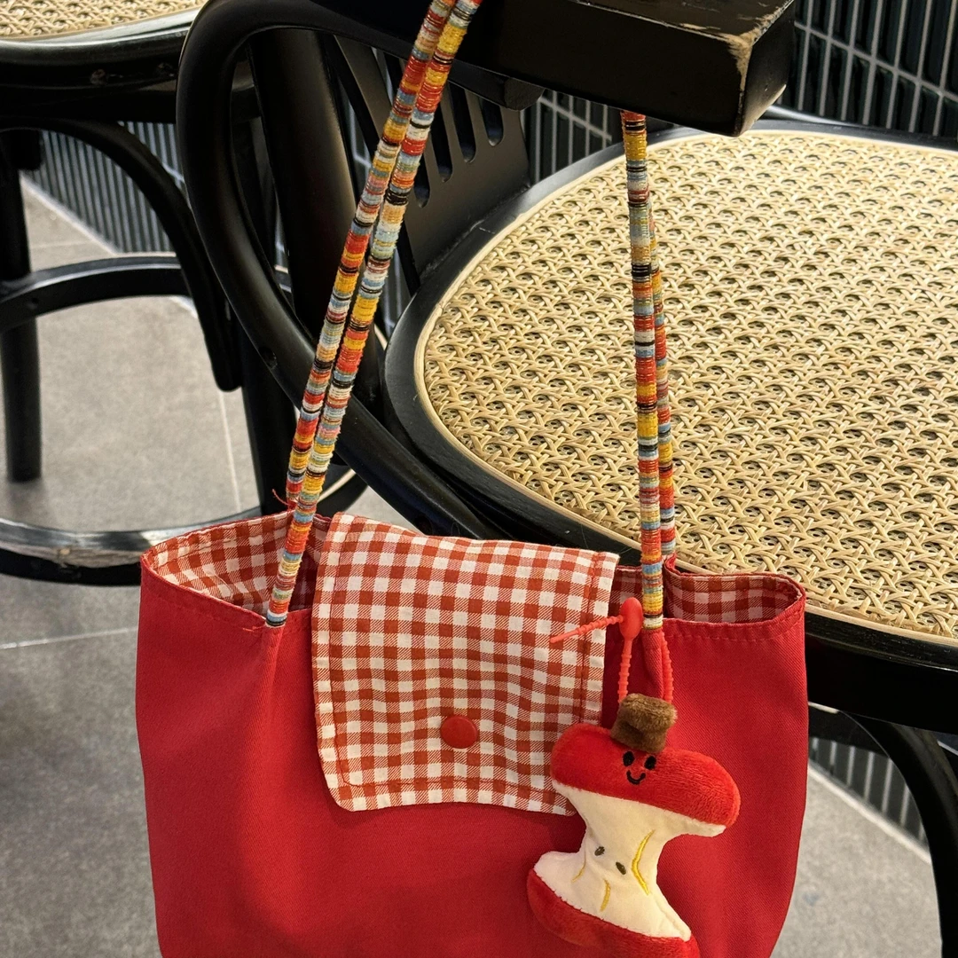 2025新款夏季小众红色格子单肩托特包韩系百搭大容量通勤手提包女