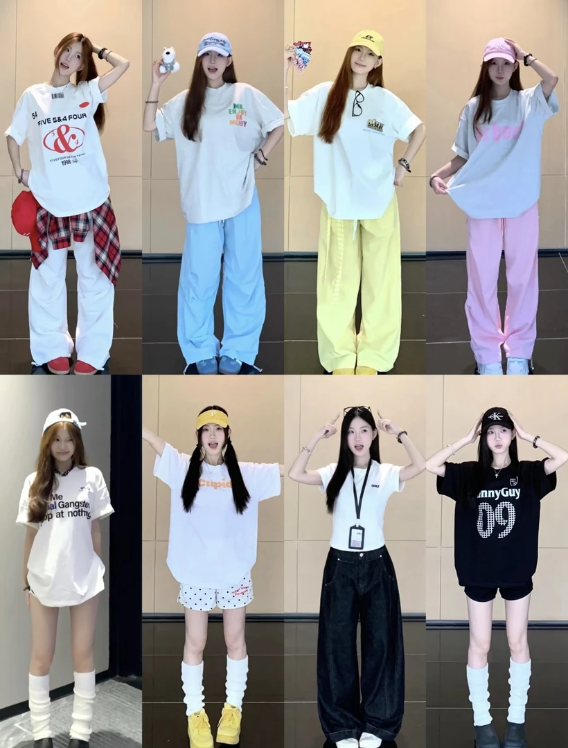 潮牌纯棉短袖T恤宽松多巴胺穿搭小众印花上衣