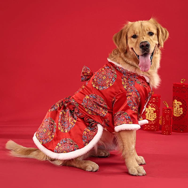 大型犬专用狗狗衣服裙子新年过年红色蛇年春节唐装边牧金毛幼犬