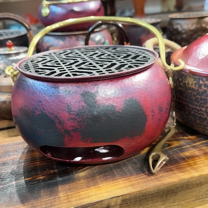 志***远紫铜手工制作摆件提梁炭炉大号