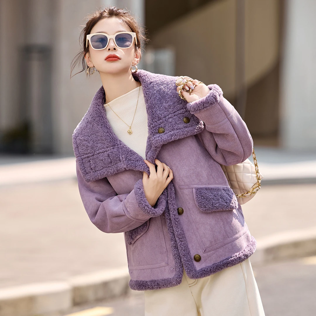 洋气两面穿皮毛一体短外套2025冬季新款时尚洋气温暖仿羊羔毛大衣