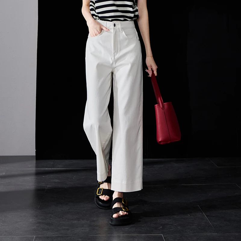 索菲丝尔夏季上新薄款天然莱赛尔牛仔阔腿裤2025时尚九分裤522726