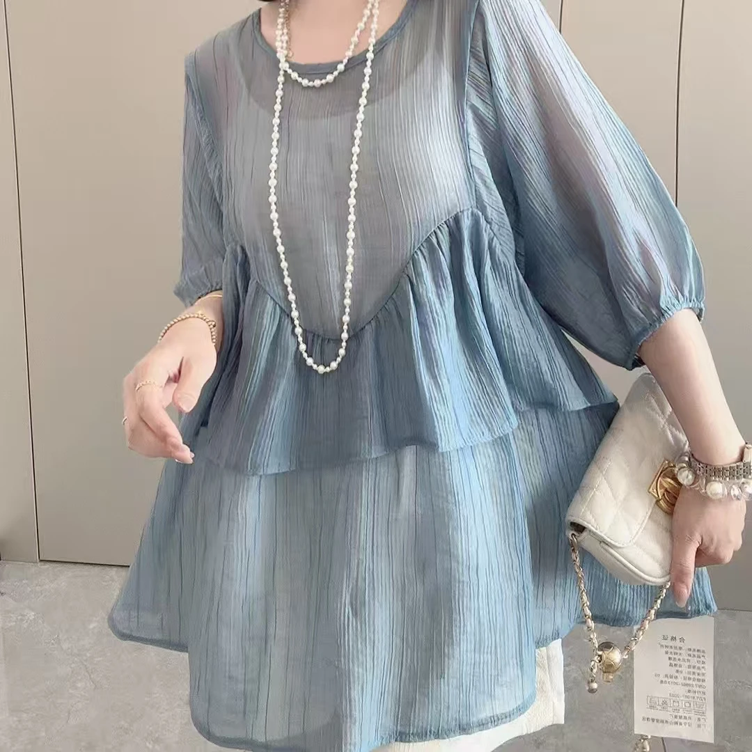 岚岚大码新款时尚潮流百搭宽松美背遮臀上衣6397