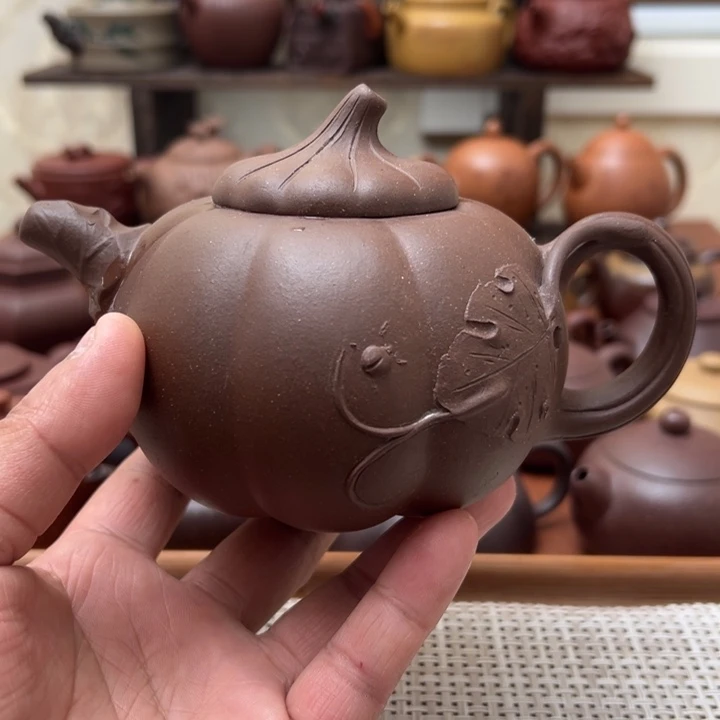 紫砂茶壶宜兴原矿紫砂南瓜半手工、400CC
