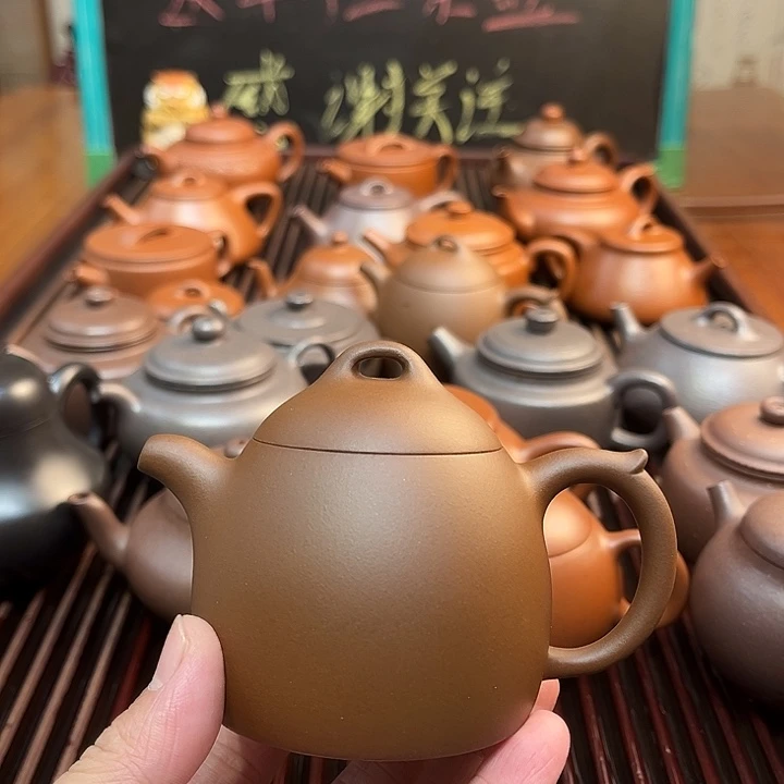 紫砂茶壶老紫泥秦权200cc点搪