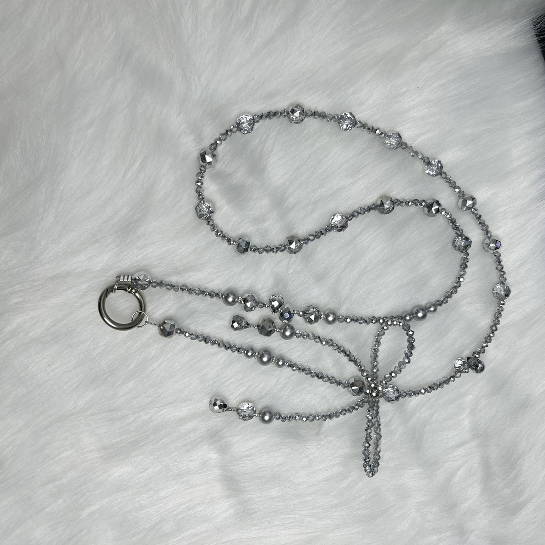 ”001银色爆闪”时尚原创手工仙女防丢长链挂脖工牌链