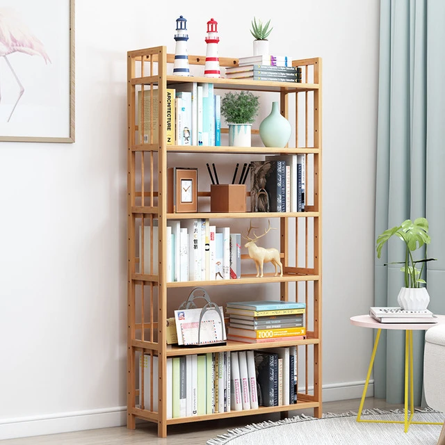 楠竹书桌旁小书架落地置物儿童书柜子家用简易客厅书本收纳储物架