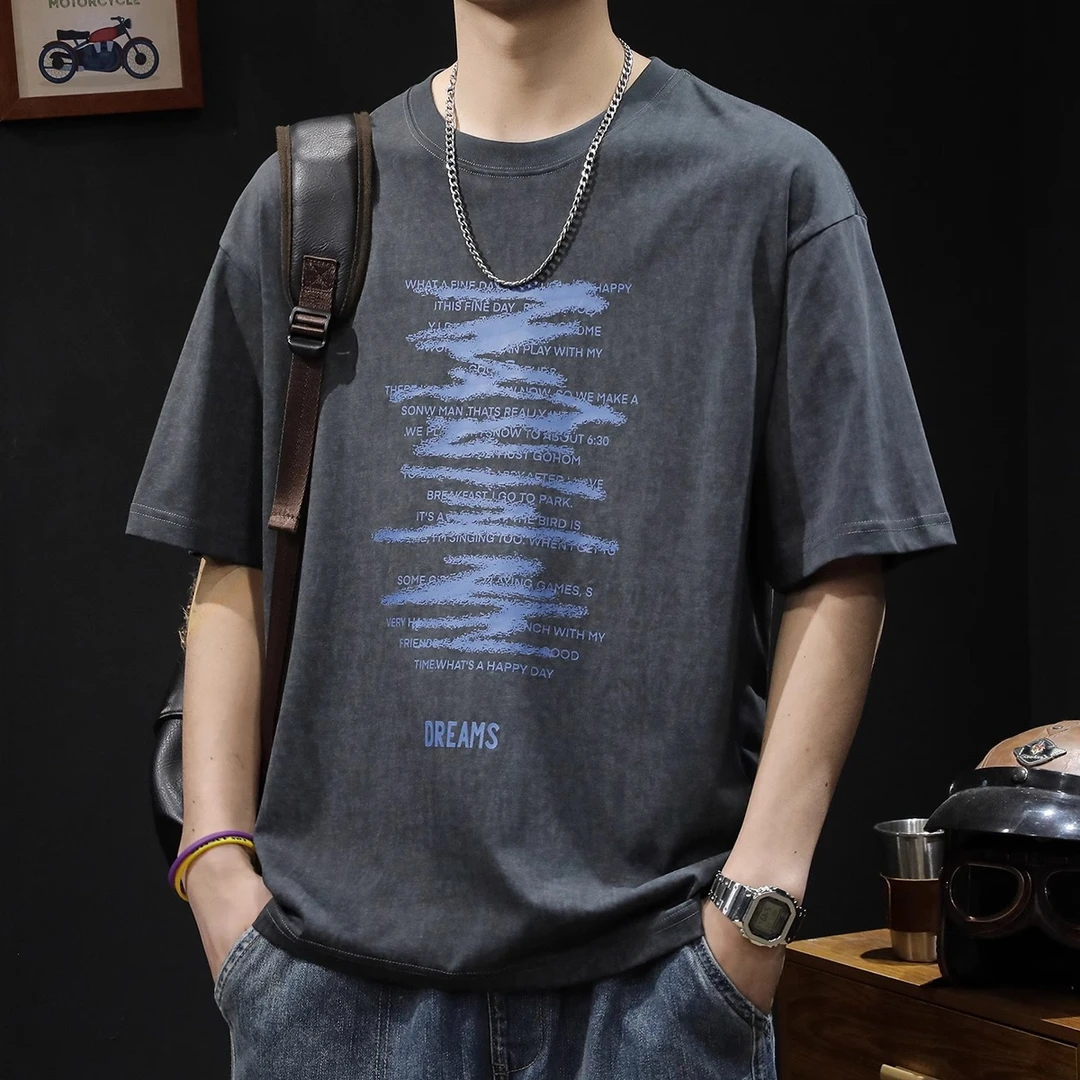 潮龛美式复古重磅短袖t恤男士潮流衣服夏季2025新款潮牌男装体恤