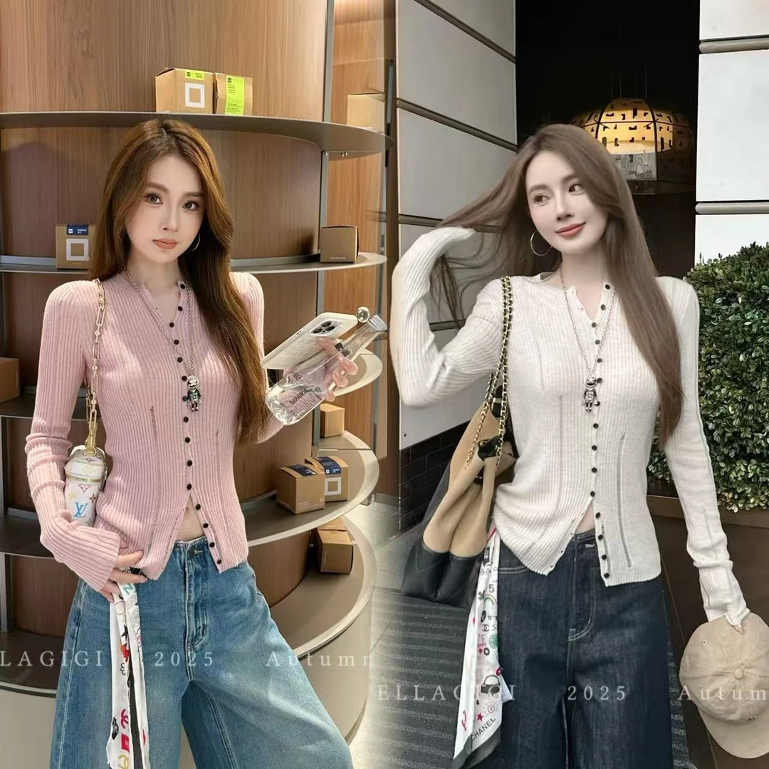 SG / 杨依姗 AW简约百搭圆领排扣修身显瘦针织开衫KS-20251378