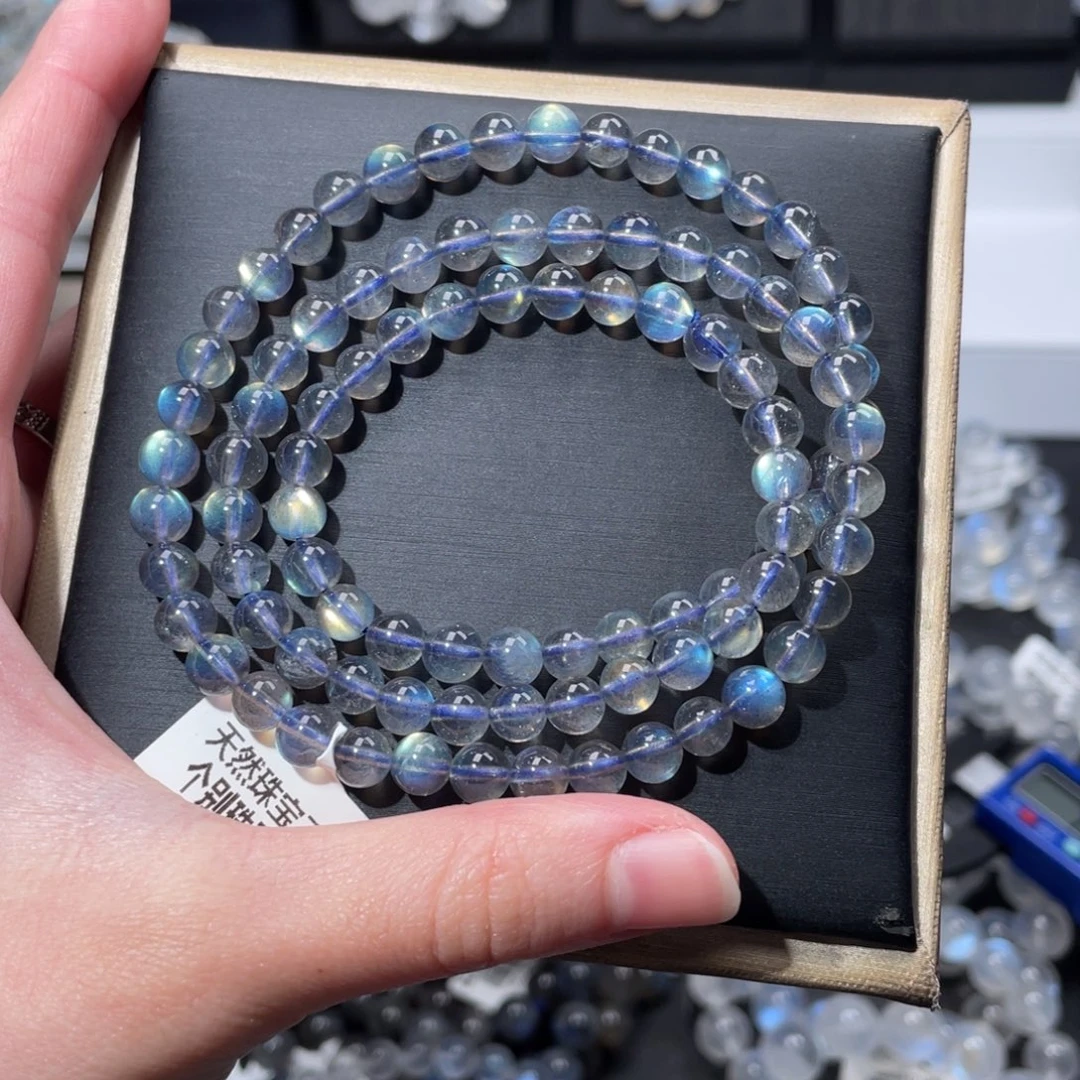 手链长石未镶嵌加拿大彩光灰月光6mm