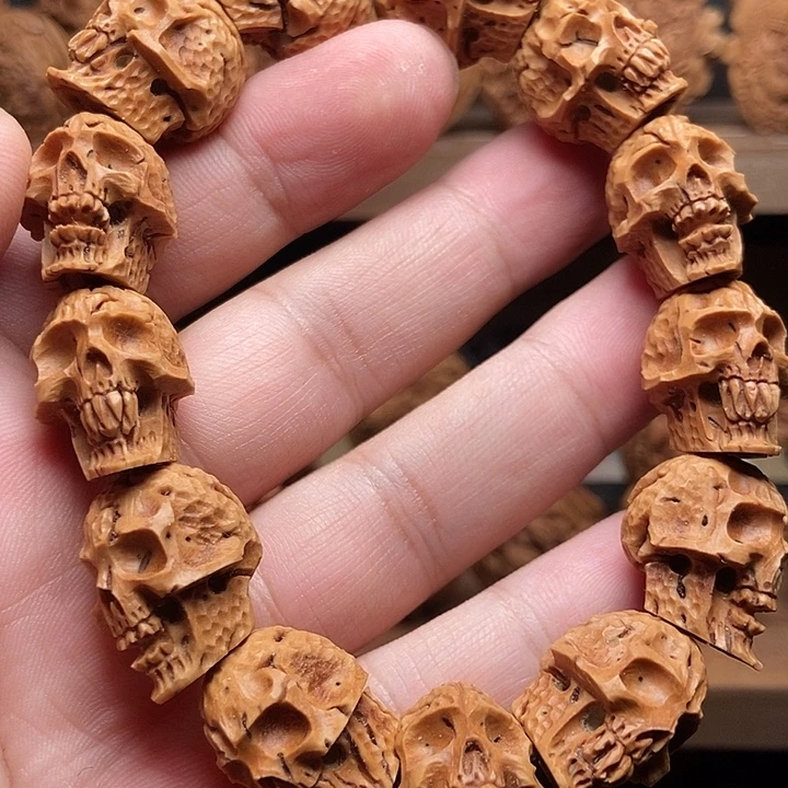 纯手工锤纹骷髅手串