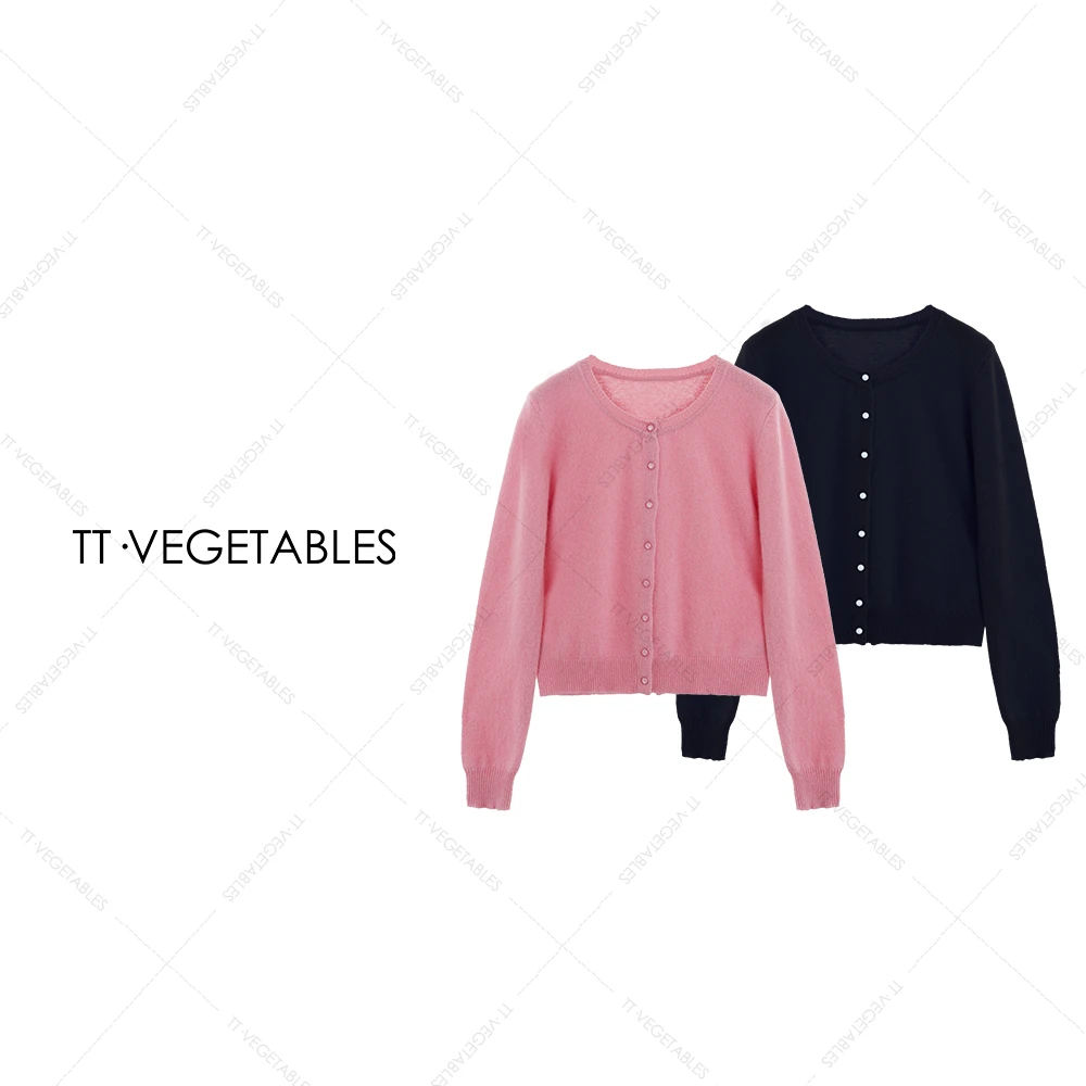 噢芬/小个子【奕尘】骆驼绒圆领针织衫单排扣开衫轻奢上衣521910