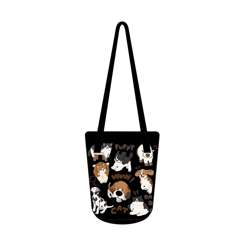 插画师新款猫猫狗狗春夏百搭休闲通勤细肩带水桶包斜挎单肩女包AS