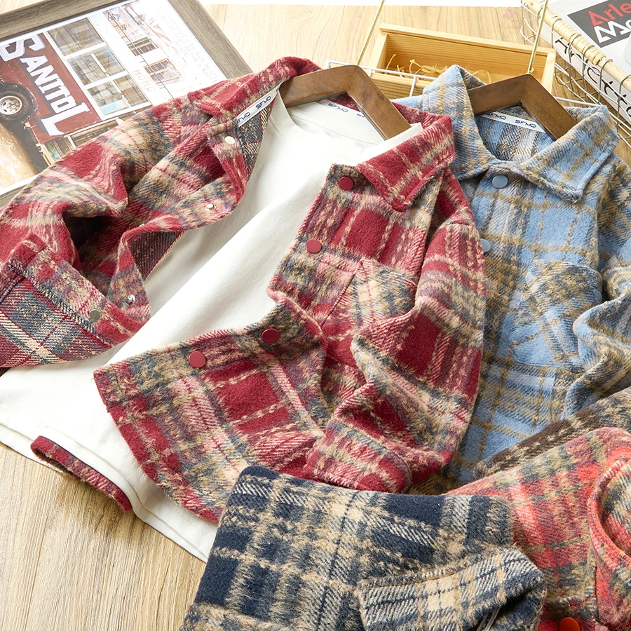 儿童2025春季新款格子衬衫外套中大童复古衬衣高级感长袖25C05