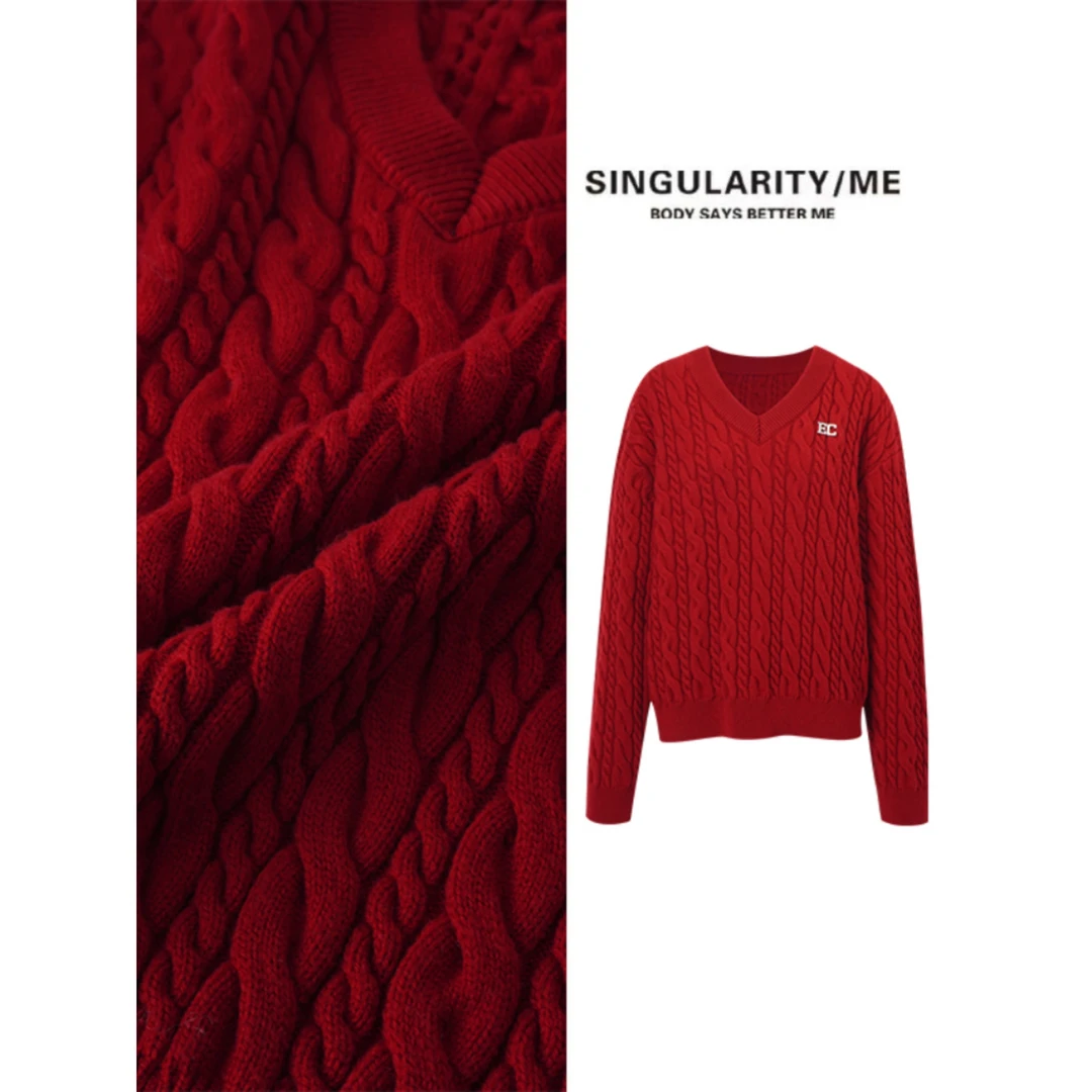 Singularity Me 1S 1278【玫瑰蓓蕾】V领立体麻花编织套头针织衫