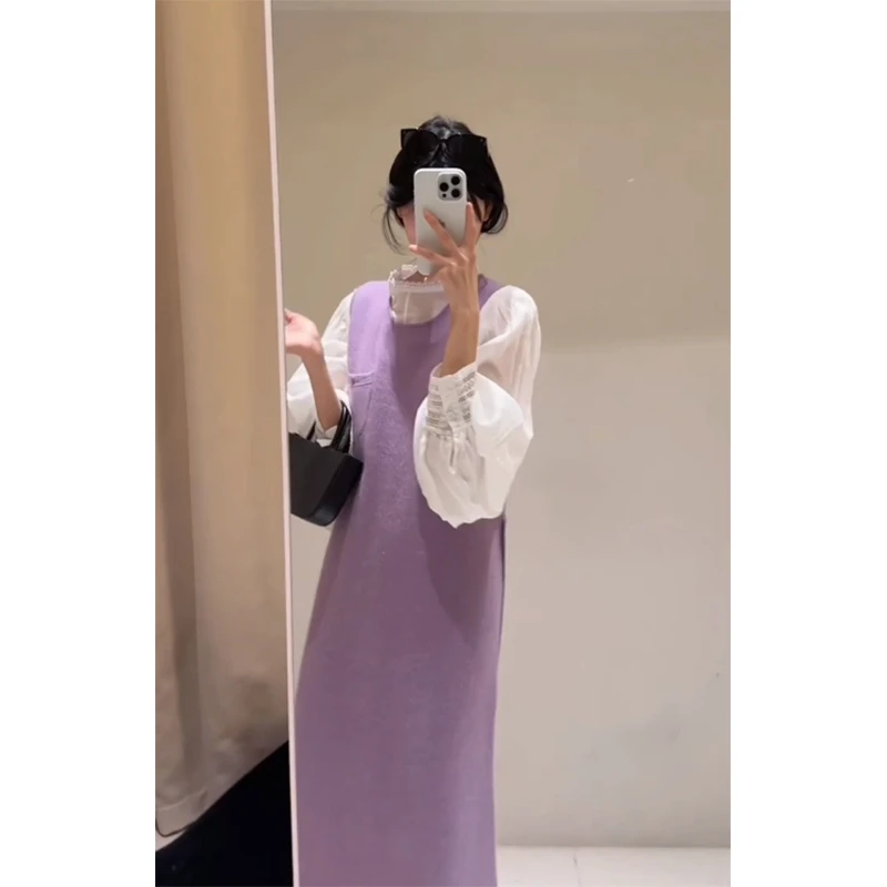 2025秋季新款时尚韩系洋气减龄高级感宽松时尚长袖衬衫显瘦背心裙