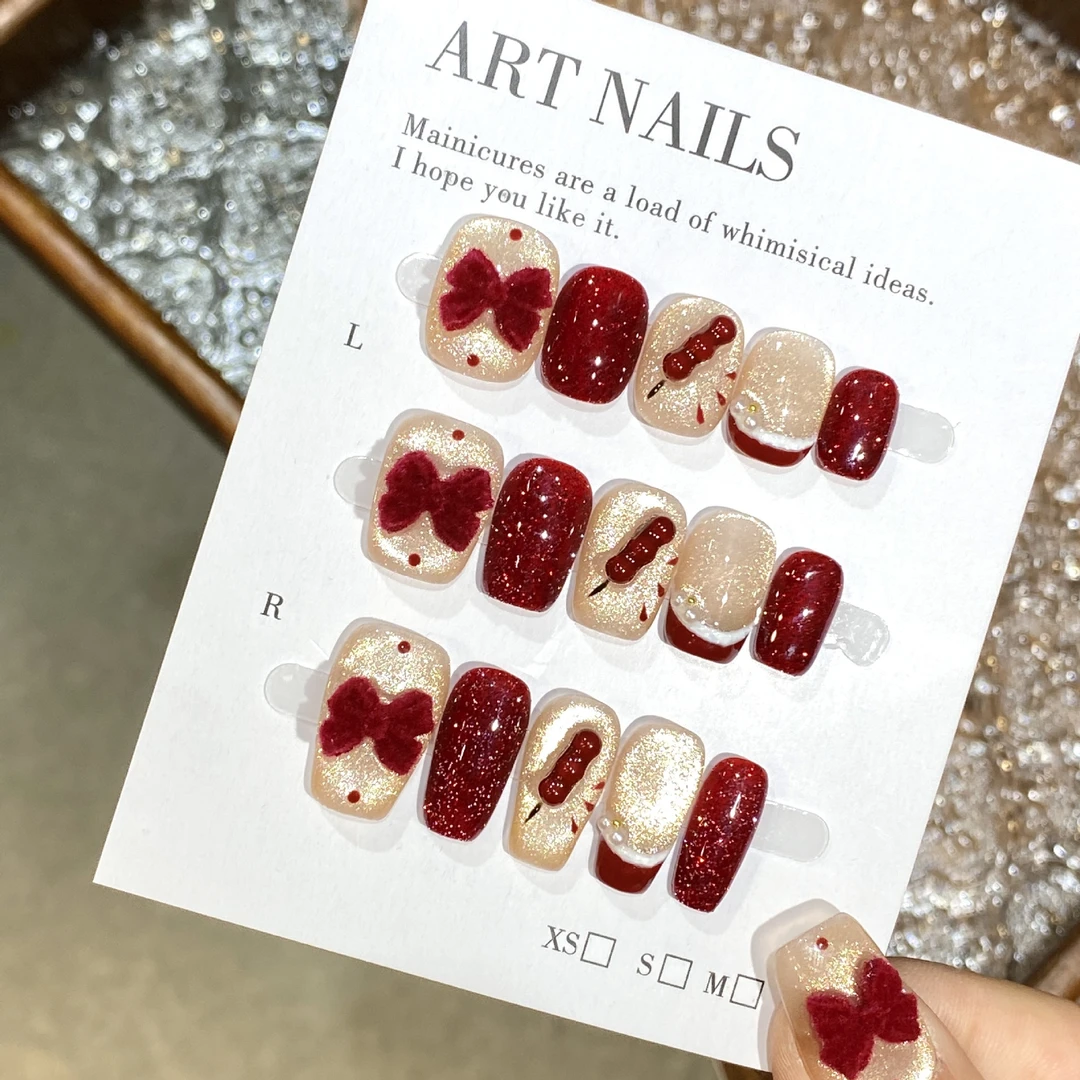 A(现在拍了要年后发货）冰糖葫芦 新年红火喜庆丝绒蝴蝶结穿戴甲