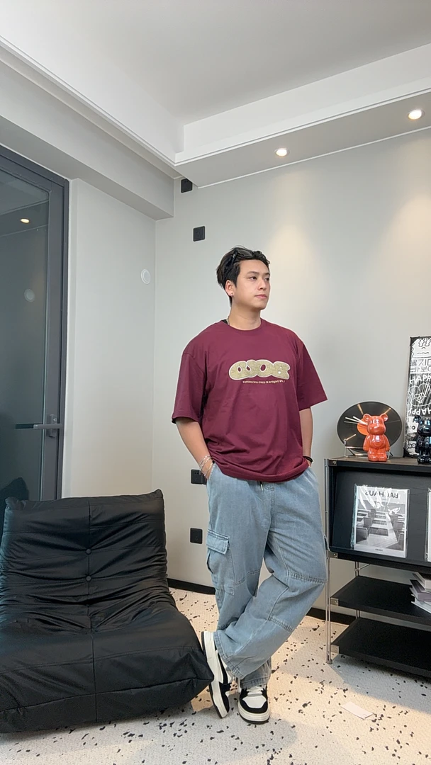 FJ夏季新款T恤男质感刺绣纯棉短袖复古美式半袖潮牌宽松圆领上衣