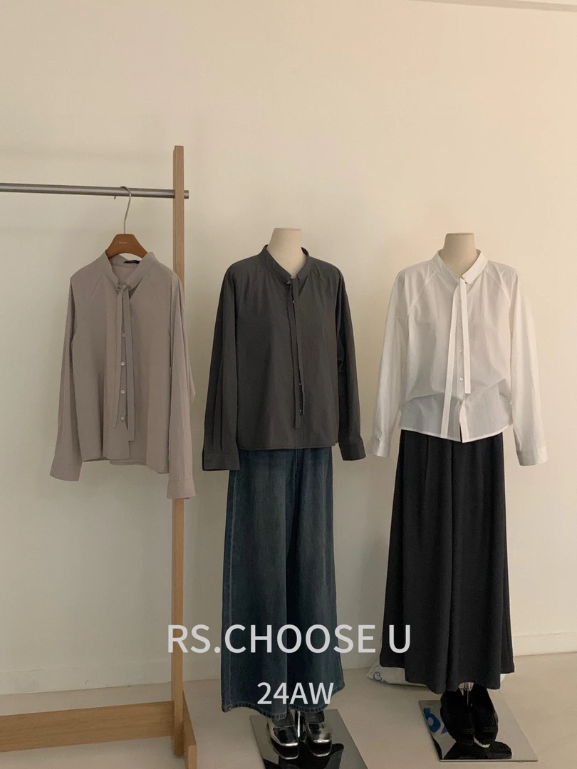 RS@3023 韩系简约百搭气质显瘦系带衬衣 3-23