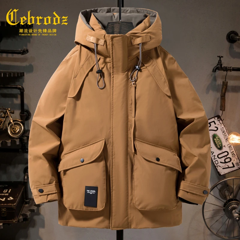 法国Cebrodz高端夹克羽绒服男中长款冬季户外加厚保暖连帽外套男