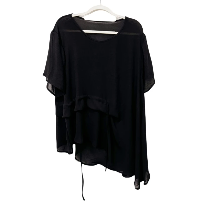 047 黑斜摆绑带上衣大码民族风女装休闲百搭时尚遮肉显瘦女装