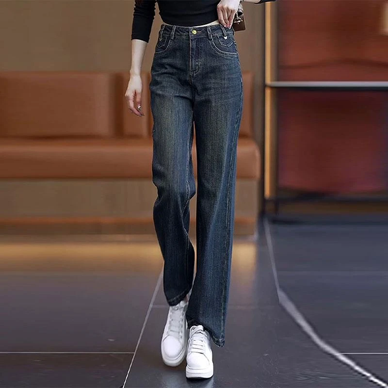 窄版阔腿牛仔裤女春秋季2025新款高腰垂感拖地长裤宽松百搭直筒裤