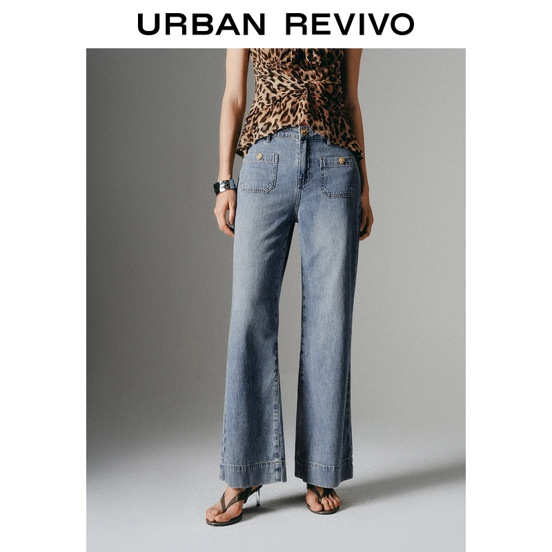 UR2025夏季新款女装复古休闲对称口袋牛仔长裤UWM850126