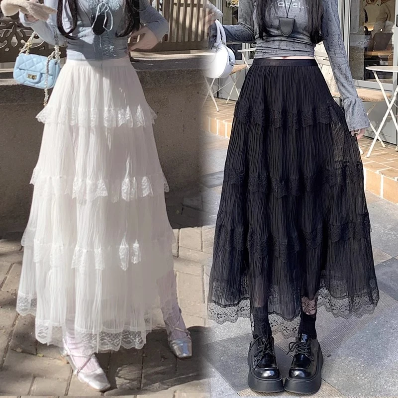 白色甜美蕾丝半身裙女春夏2025新款纯欲高腰高级感蛋糕裙纱裙子