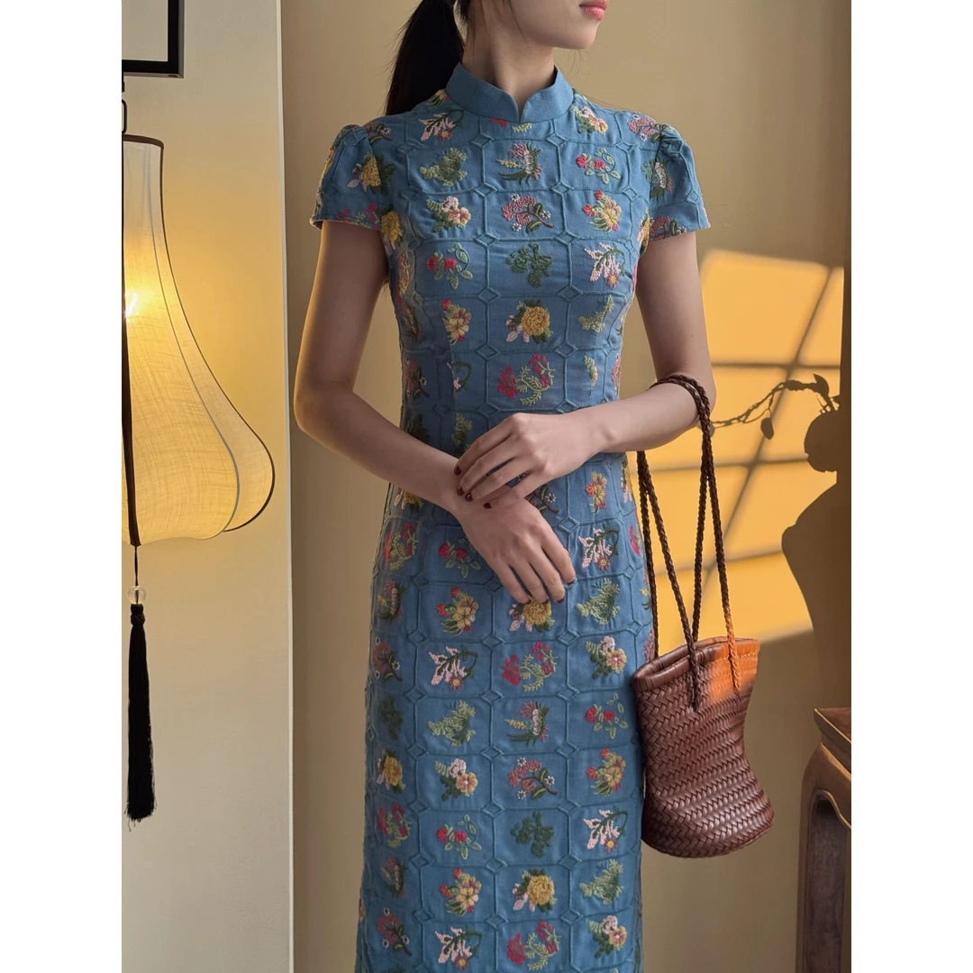 辛也 【花朝】国风新中式藏肉显瘦优雅长裙气质温婉高级旗袍连衣裙