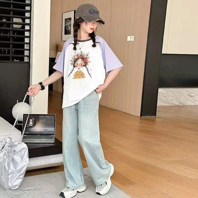 时尚女童拼色短袖837