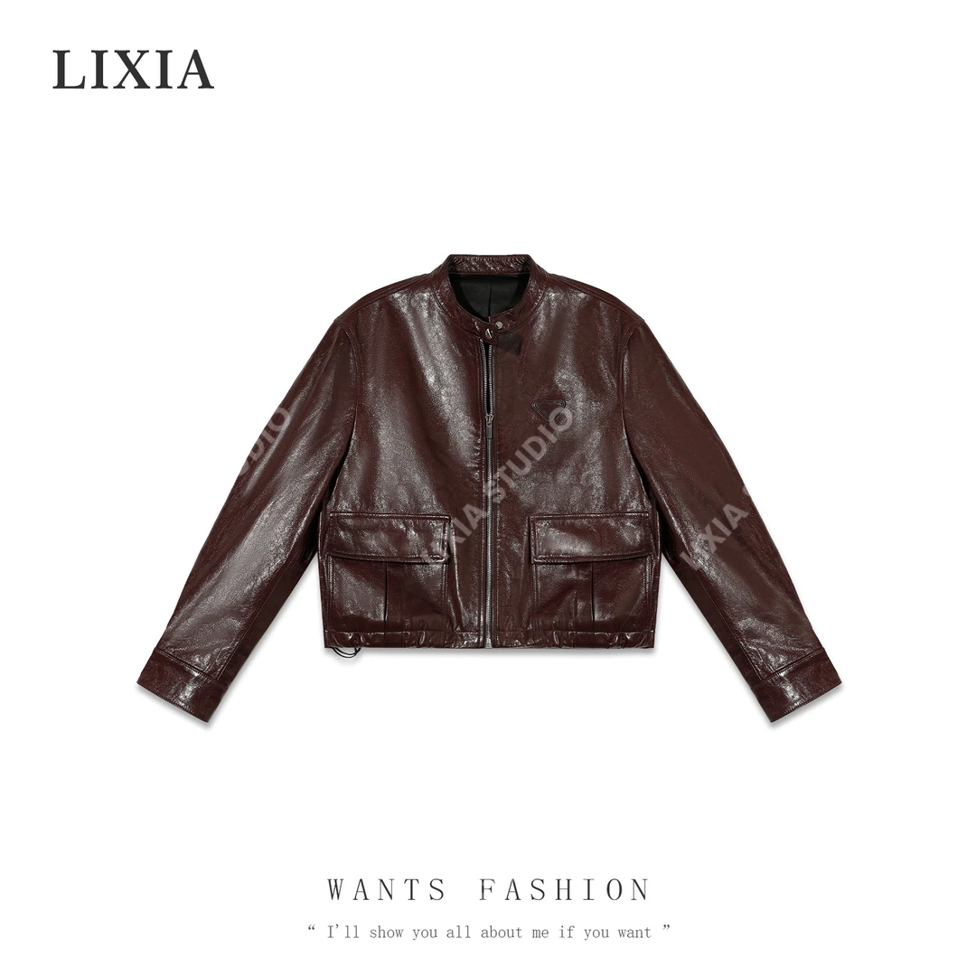 LIXIA【塞提尔】水染拉链立领纯山羊赫本皮皮衣-A6773