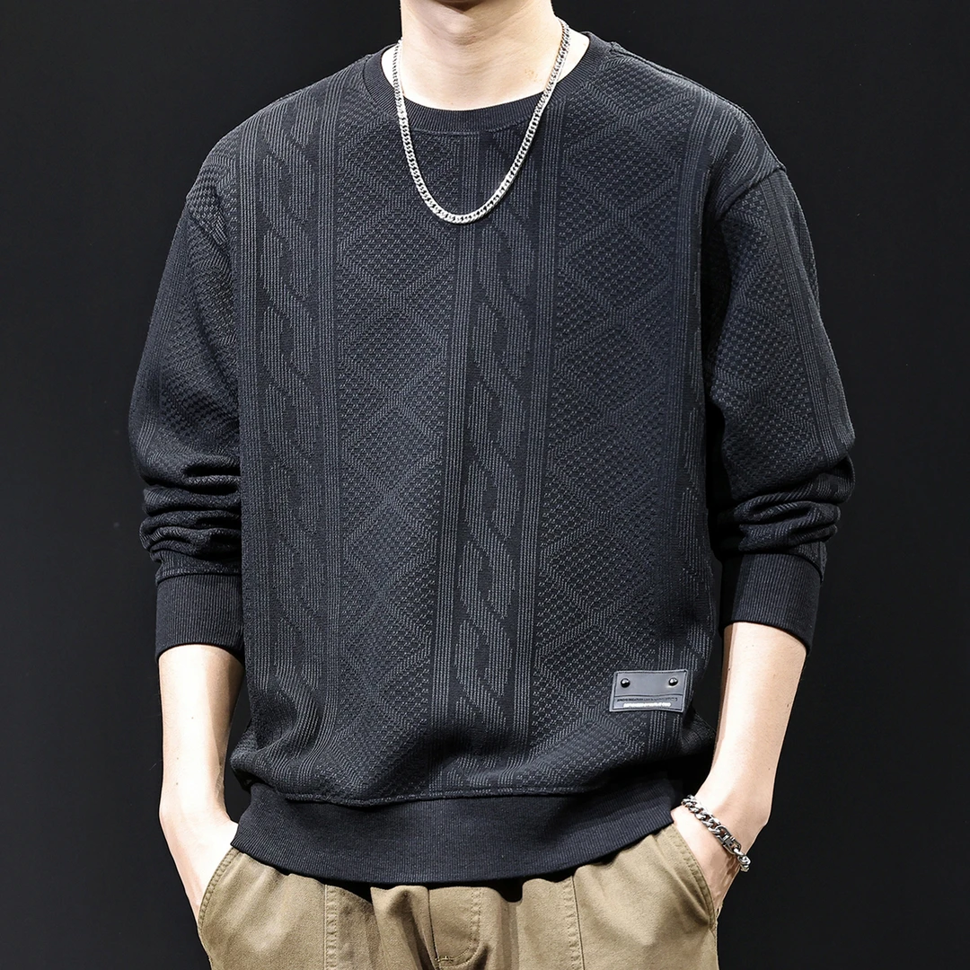 U&PURA针织提花男士卫衣秋季2025新款潮牌宽松大码休闲长袖高端