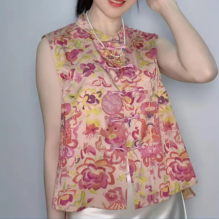 【如鱼得水】马甲百搭夏季提花圆领常规款马夹无袖印花气质上衣